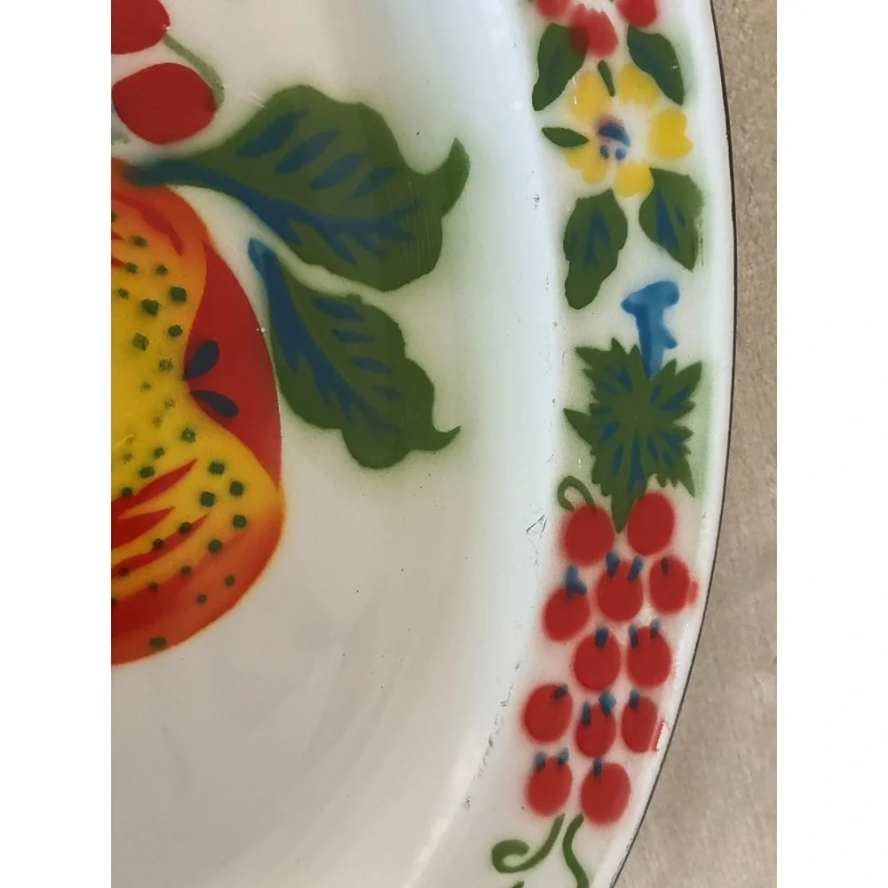 Enamelware Fruit Flowers Oval Serving Tray‎ Approx. 18x14